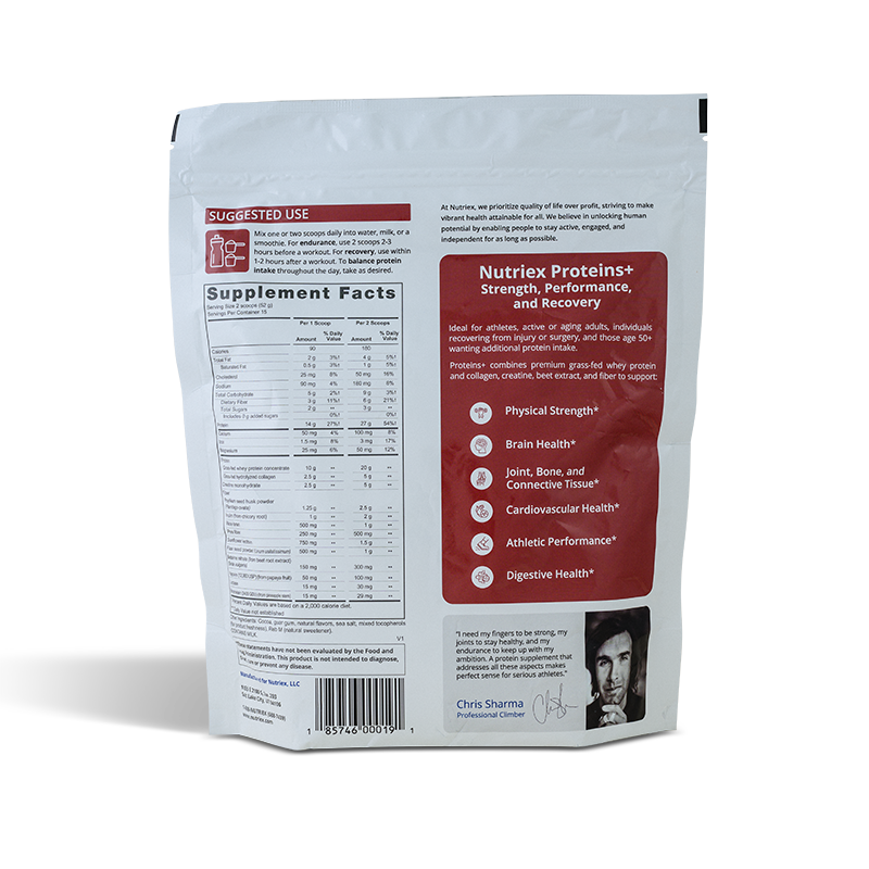 Supplement facts of Proteins+ the most complete powder protein available