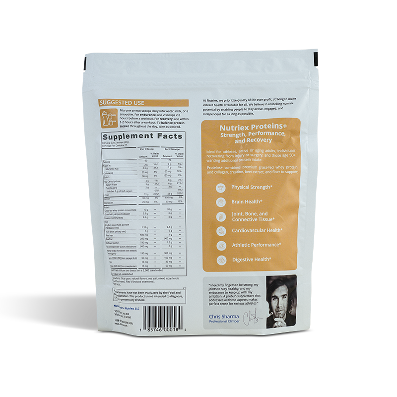 Supplement facts of Proteins+ the most complete powder protein available